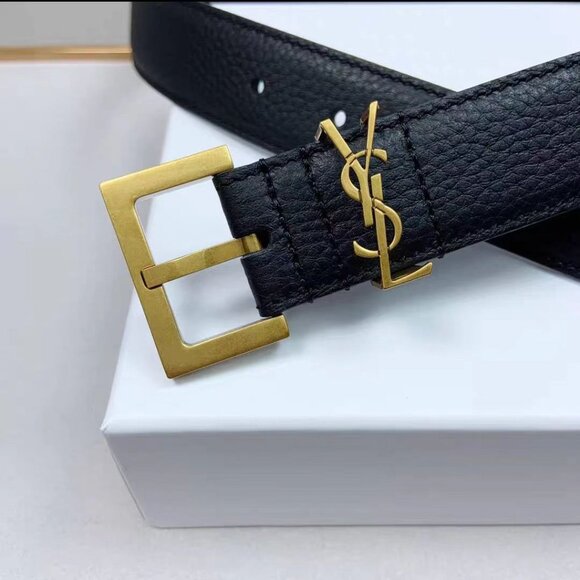 ‌YSL Classic Slim Black Belt with Gold Buckle (Women's) - Picture 3 of 6